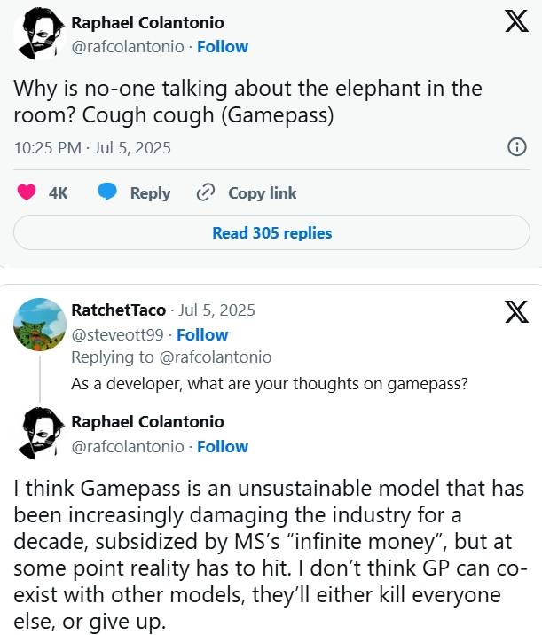 Arkane Studios前创始人称微软XGP模式是涸泽而渔